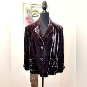 Spencer Jeremy velour maroon blazer, covered buttons, tailored pockets, lined 💜